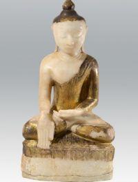 Bouddha, Myanmar (Birmanie) 18e- 19e s. Albâtre laqué et doré. Collection du musée.