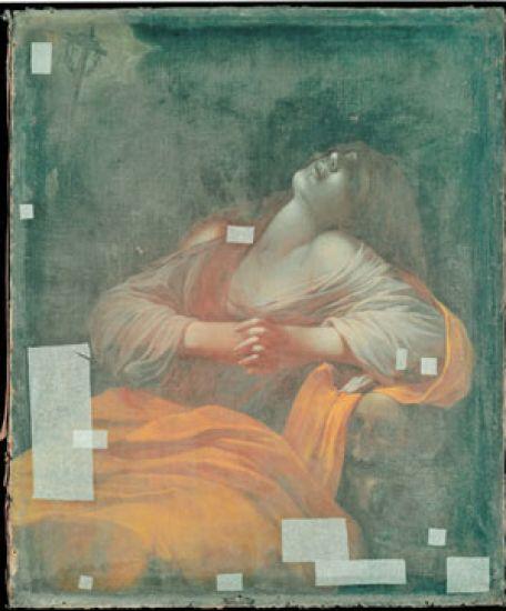 Daprès Le Caravage, Madeleine en extase, huile sur toile (avant restauration)