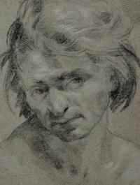 Anonyme (Venise, XVIIIe siècle.), Tête d’expression, pierre noire sur papier bleu, 37,6 cm x 27 cm, Amiens, musée de Picardie Anonyme (Venise, XVIIIe siècle.), Tête d’expression, pierre noire sur papier bleu, 37,6 cm x 27 cm, Amiens, musée de Picardie