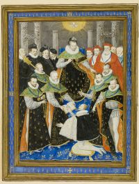 Antoine Caron ?, Henri III présidant la première cérémonie de l’ordre du Saint-Esprit, Chantilly, bibliothèque du musée Condé, ms 408 (détail) Antoine Caron ?, Henri III présidant la première cérémonie de l’ordre du Saint-Esprit, Chantilly, bibliothèque du musée Condé, ms 408 (détail)